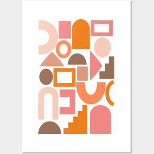 Simple Shapes Pattern in Retro Colors Posters and Art